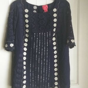 Blue Lace and Sequence Blouse